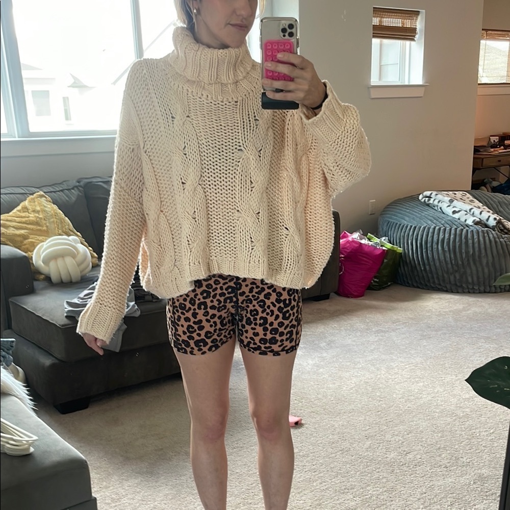 The Impeccable Pig Cream Cable Oversized Knit Turtleneck Sweater